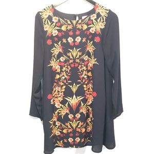 Navy Long Sleeve Floral Mini Dress